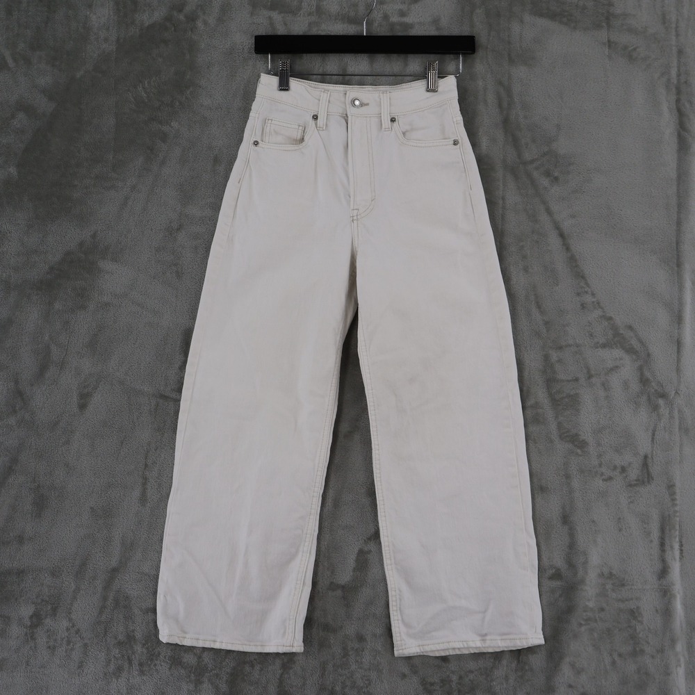 &DENIM Wide‎ Leg Cropped High Waist Jeans Womens 2 White Preppy Casual Nautical